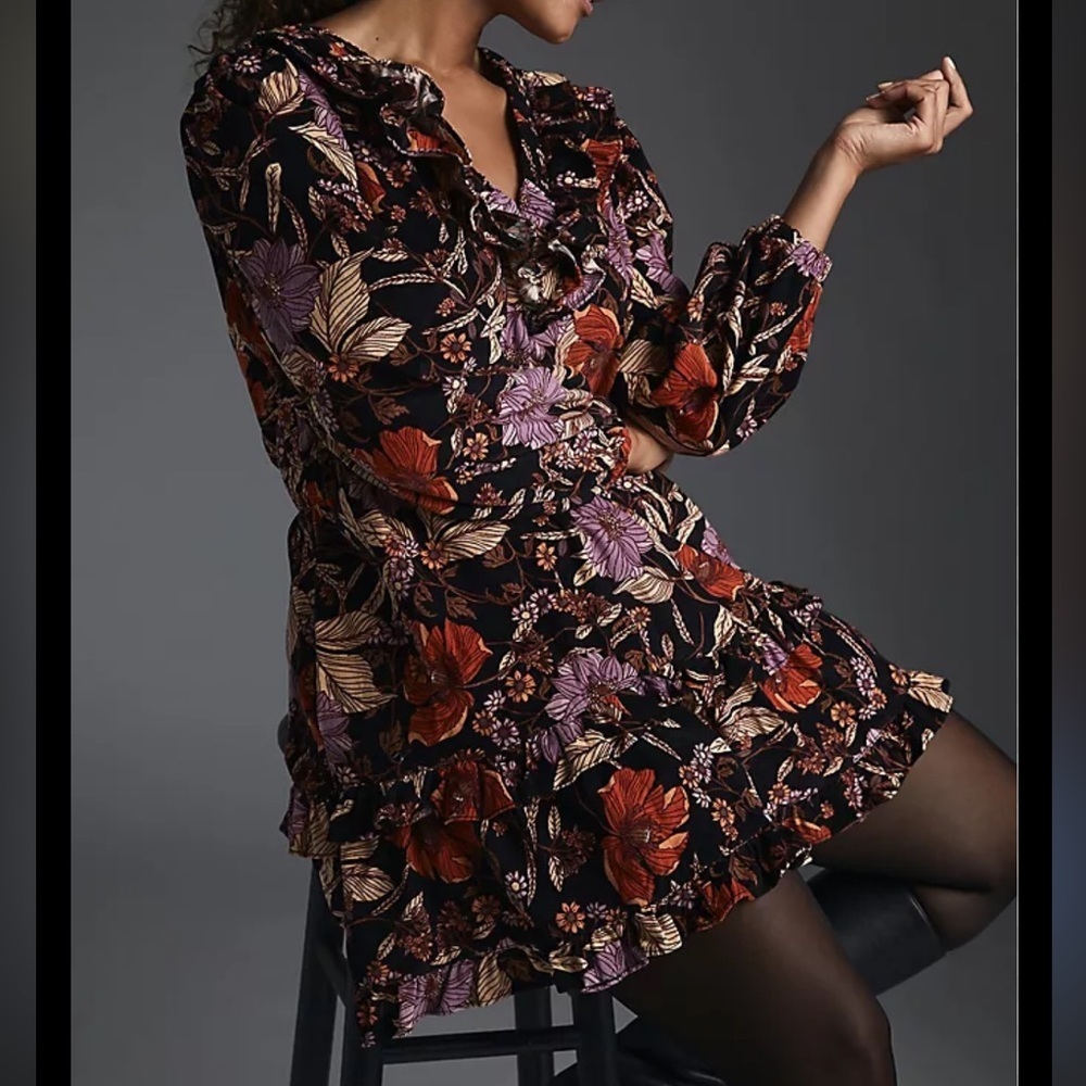 Anthropologie Pilcro Tiered Corduroy Dress Ruffle Floral Mini Tapestry Size XXS